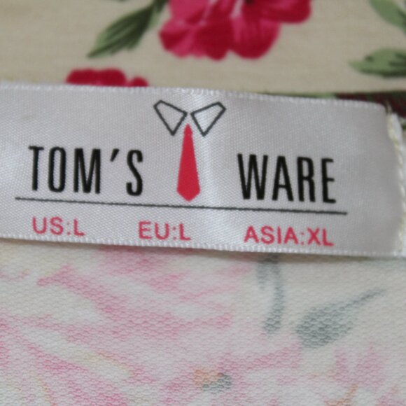 Tom's Ware Dress Casual Floral Print Pink Green New Bodycon Midi L Large EUC - Picture 11 of 11